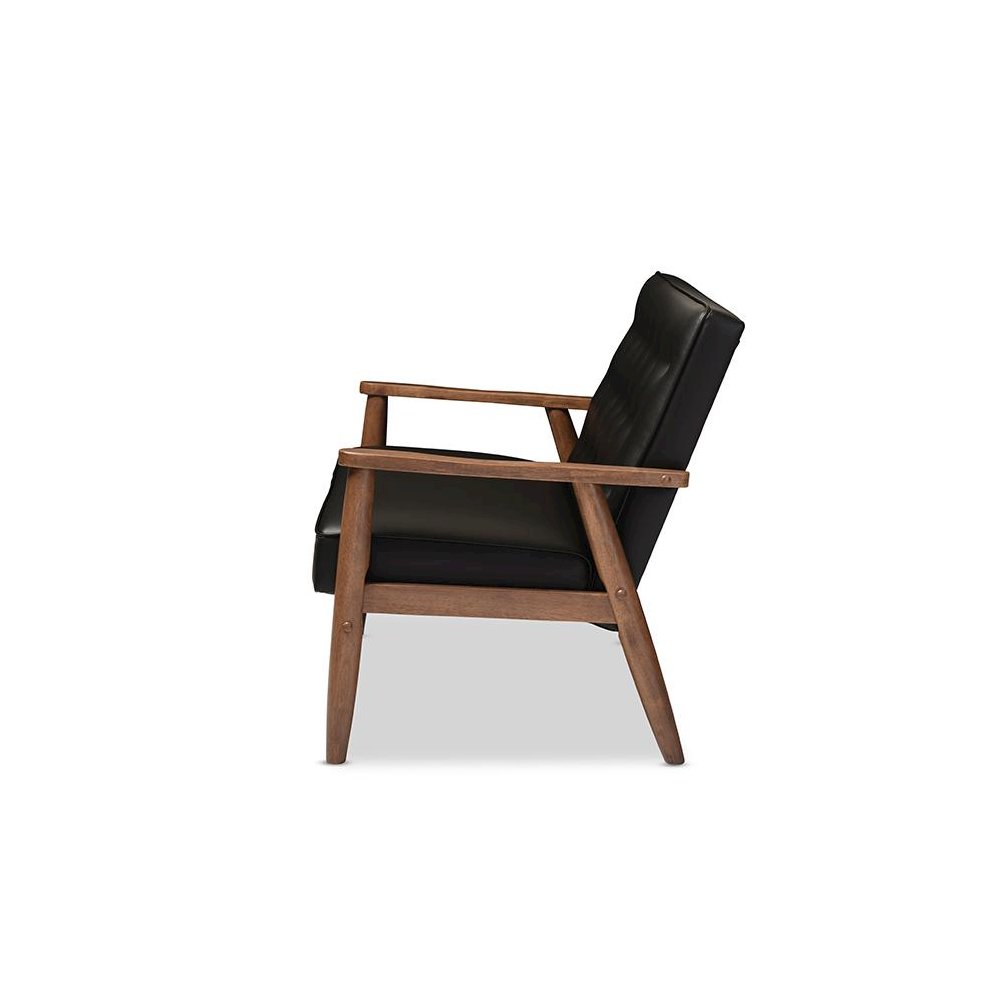 Leather Upholstered Wooden 2-seater Loveseat