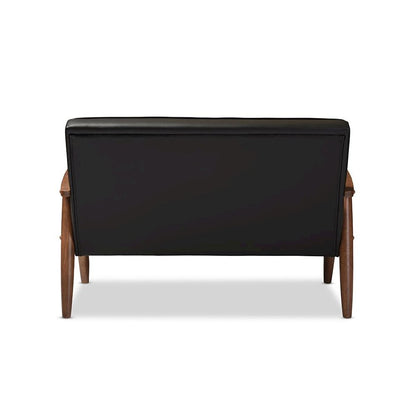 Leather Upholstered Wooden 2-seater Loveseat