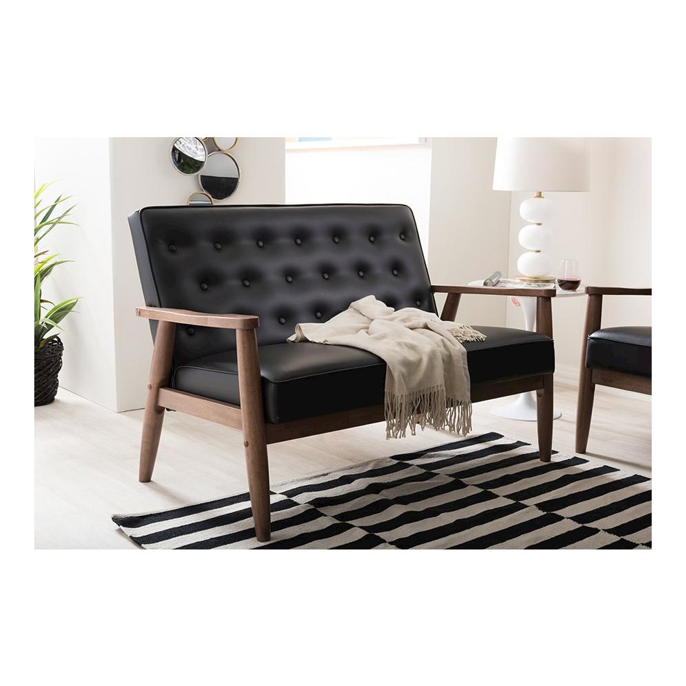 Leather Upholstered Wooden 2-seater Loveseat