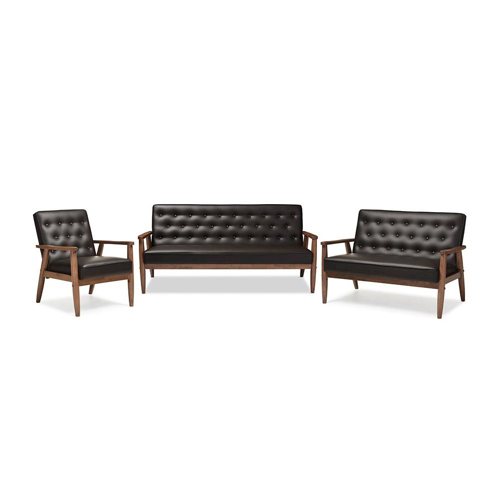 Leather Upholstered Wooden 3 Piece Living room Set