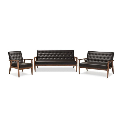 Leather Upholstered Wooden 3 Piece Living room Set