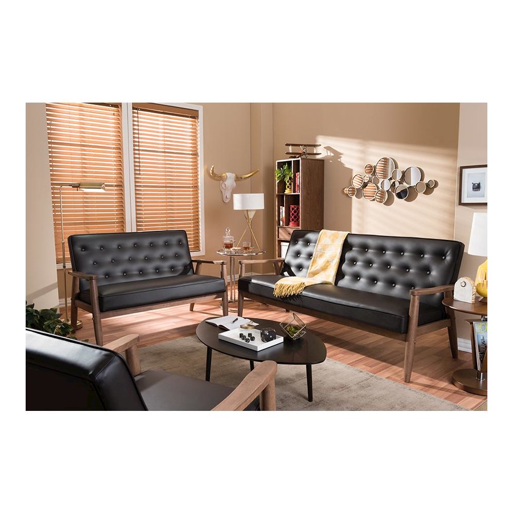 Leather Upholstered Wooden 3 Piece Living room Set
