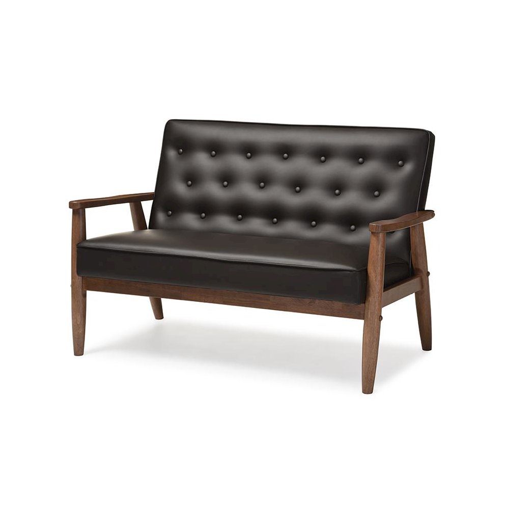 Leather Upholstered Wooden 2-seater Loveseat