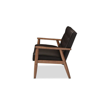 Leather Upholstered Wooden 2-seater Loveseat