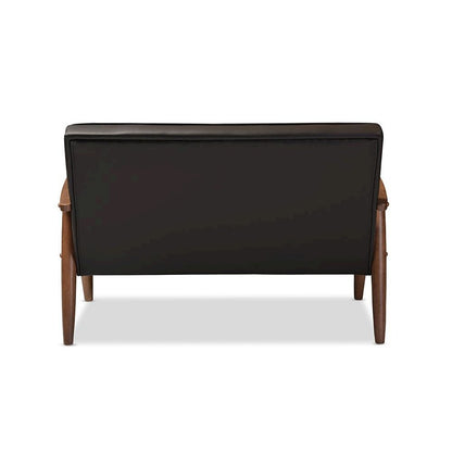 Leather Upholstered Wooden 2-seater Loveseat