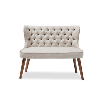 Fabric Upholstered Button-Tufting with Nail Heads Trim 2-Seater Loveseat Settee