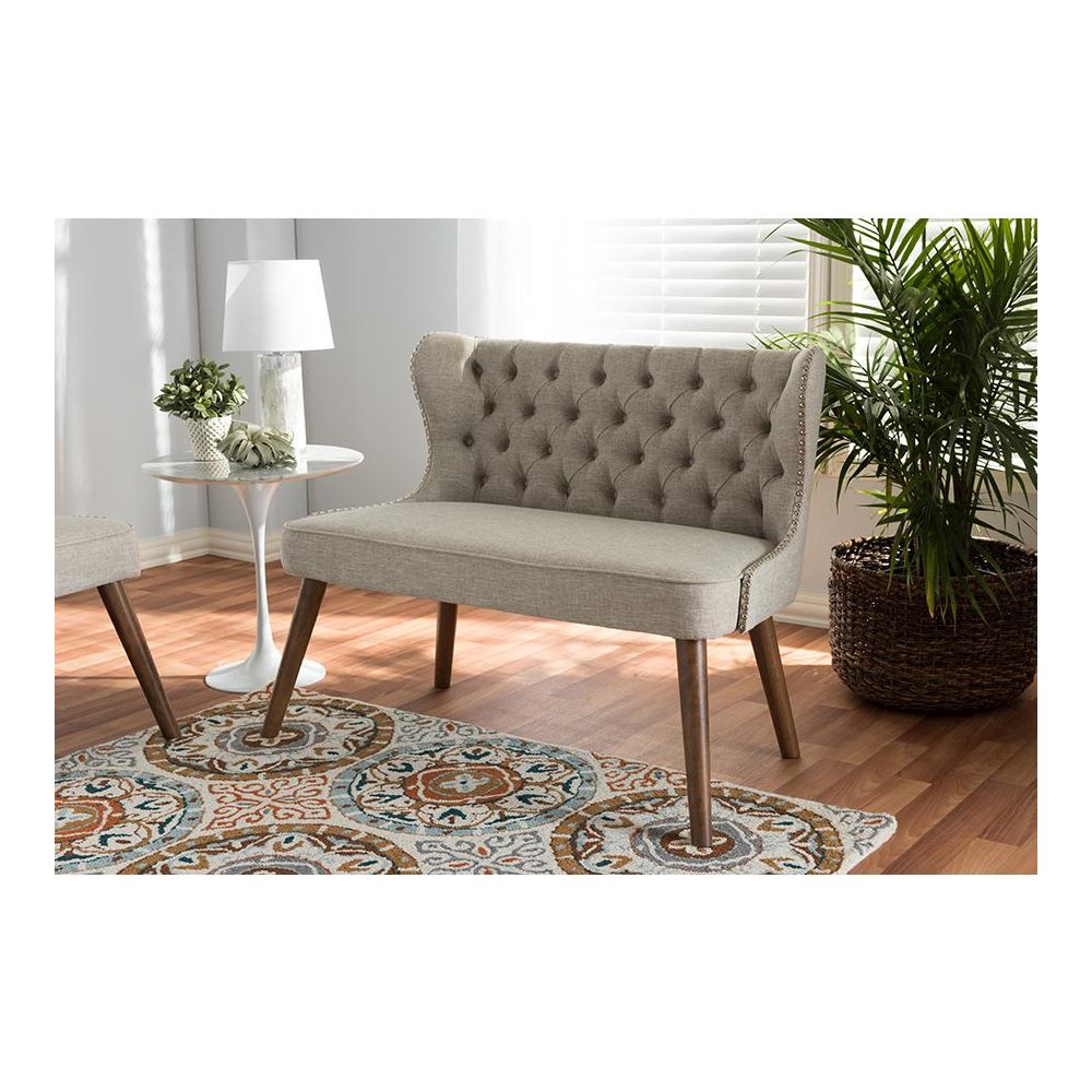 Fabric Upholstered Button-Tufting with Nail Heads Trim 2-Seater Loveseat Settee
