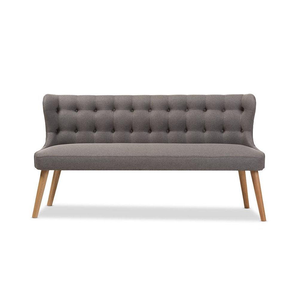 Grey Fabric and Natural Wood Finishing 3-Seater Settee Bench