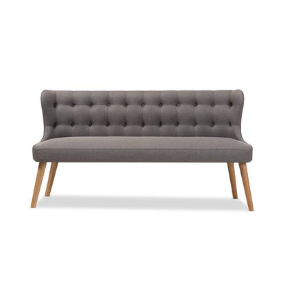 Grey Fabric and Natural Wood Finishing 3-Seater Settee Bench