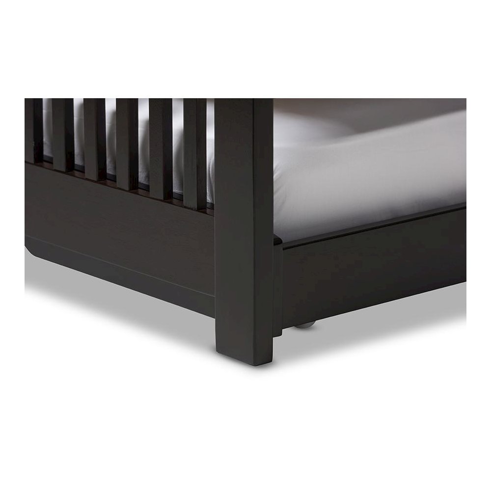 Hevea Twin Size Dark Brown Solid Wood Platform Bed with Guest Trundle Bed