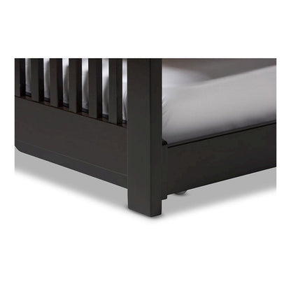 Hevea Twin Size Dark Brown Solid Wood Platform Bed with Guest Trundle Bed