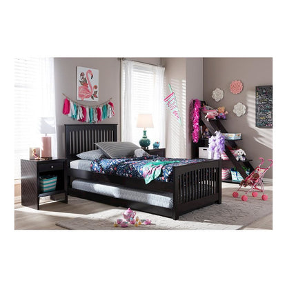 Hevea Twin Size Dark Brown Solid Wood Platform Bed with Guest Trundle Bed
