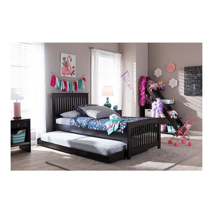 Hevea Twin Size Dark Brown Solid Wood Platform Bed with Guest Trundle Bed