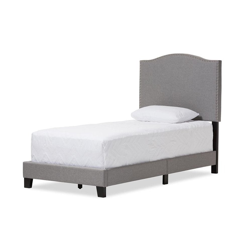 Grey Fabric Upholstered Twin Size Arched Bed with Nail Heads