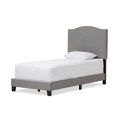 Grey Fabric Upholstered Twin Size Arched Bed with Nail Heads