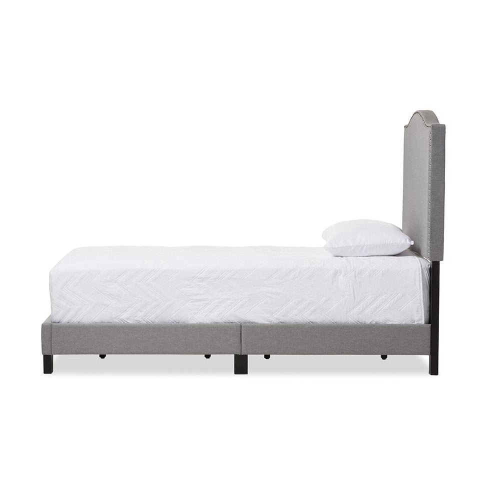 Grey Fabric Upholstered Twin Size Arched Bed with Nail Heads