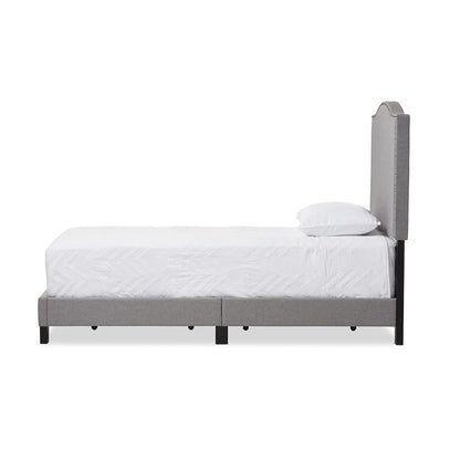 Grey Fabric Upholstered Twin Size Arched Bed with Nail Heads