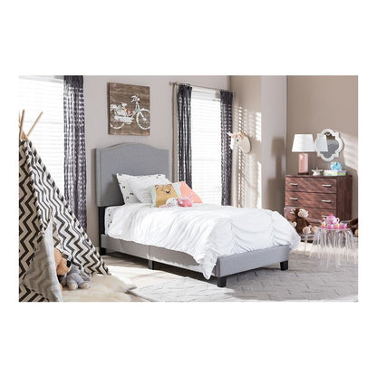 Grey Fabric Upholstered Twin Size Arched Bed with Nail Heads