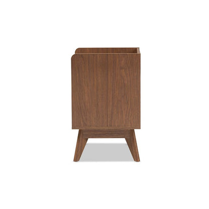 Brighton Mid-Century Modern White and Walnut Wood 3-Drawer Storage Nightstand