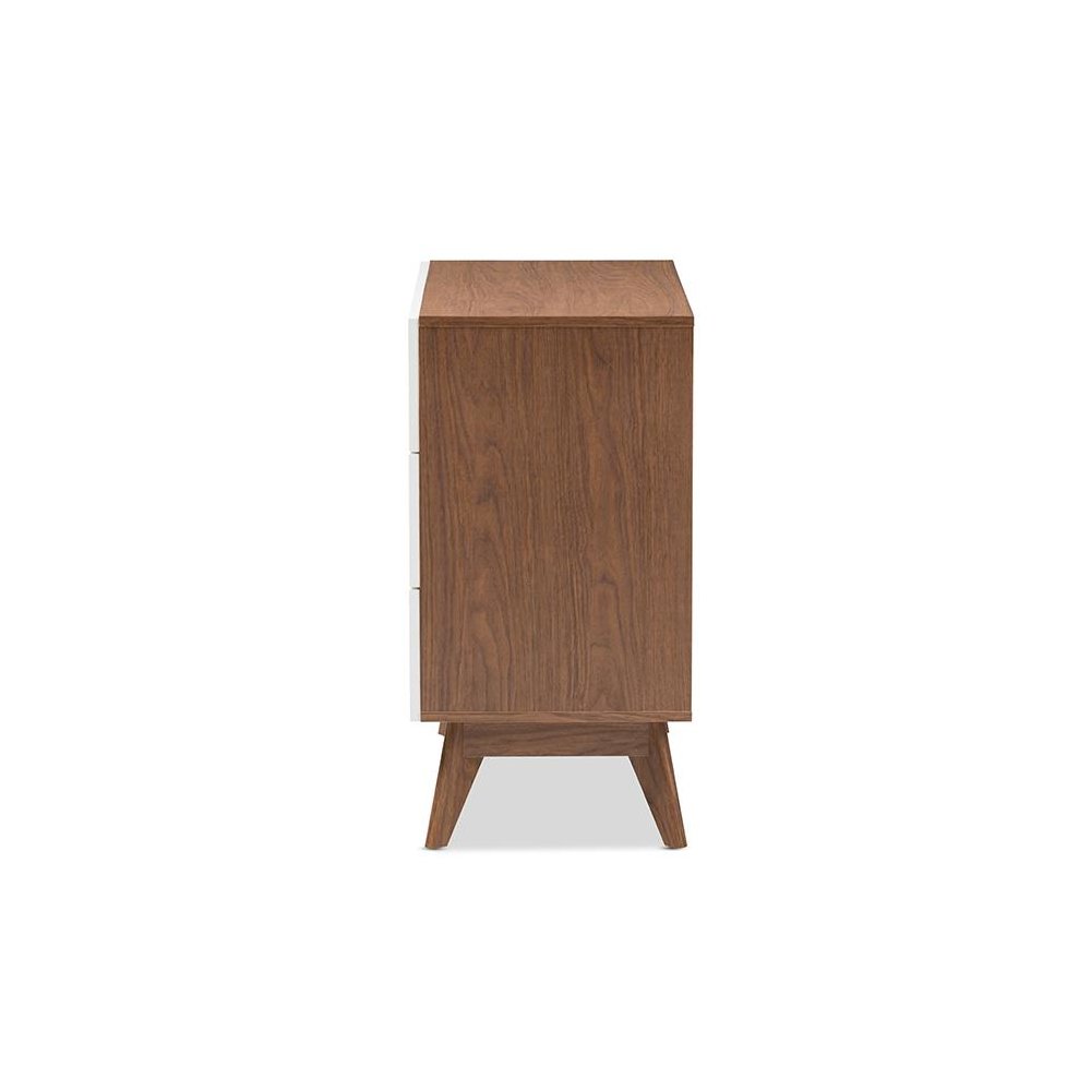 Calypso Mid-Century Modern White and Walnut Wood 3-Drawer Storage Chest