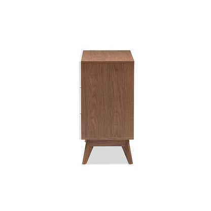 Calypso Mid-Century Modern White and Walnut Wood 3-Drawer Storage Chest