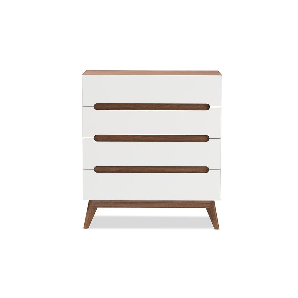 Calypso Mid-Century Modern White and Walnut Wood 4-Drawer Storage Chest