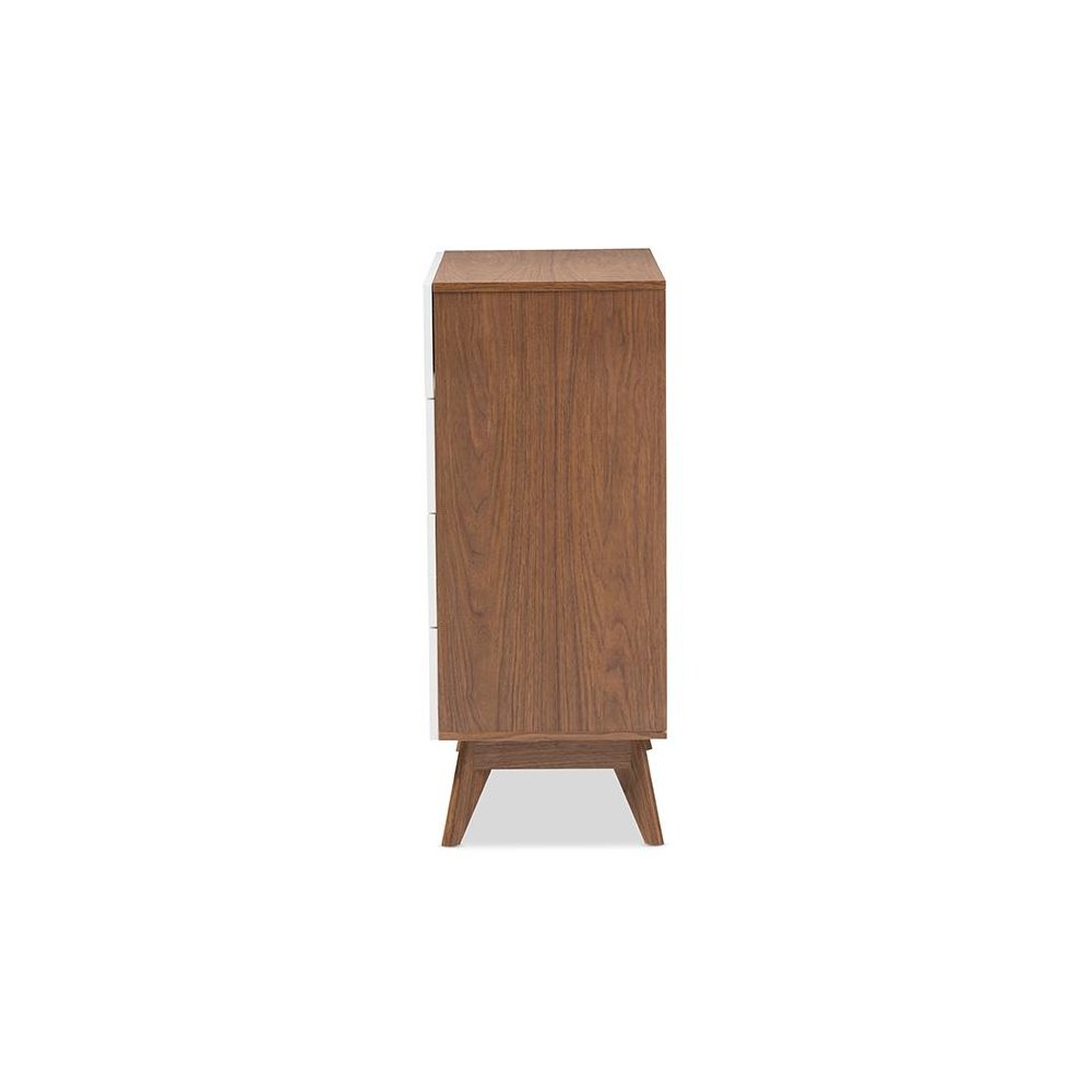 Calypso Mid-Century Modern White and Walnut Wood 4-Drawer Storage Chest