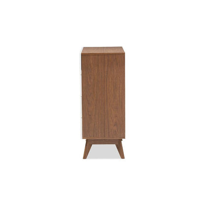 Calypso Mid-Century Modern White and Walnut Wood 4-Drawer Storage Chest