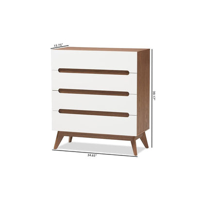 Calypso Mid-Century Modern White and Walnut Wood 4-Drawer Storage Chest