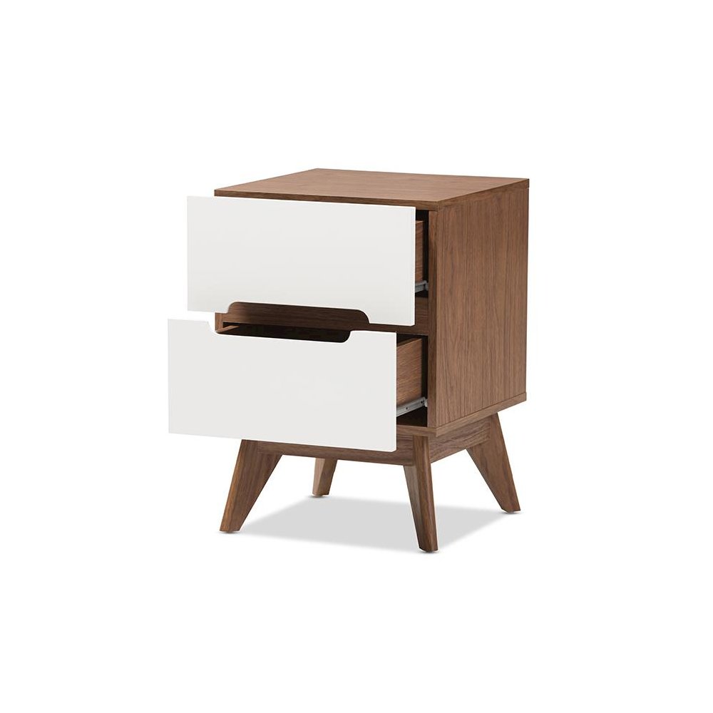 Calypso Mid-Century Modern White and Walnut Wood 3-Drawer Storage Nightstand
