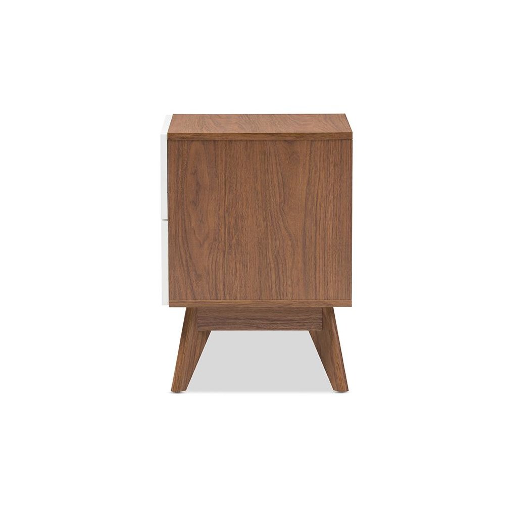 Calypso Mid-Century Modern White and Walnut Wood 3-Drawer Storage Nightstand