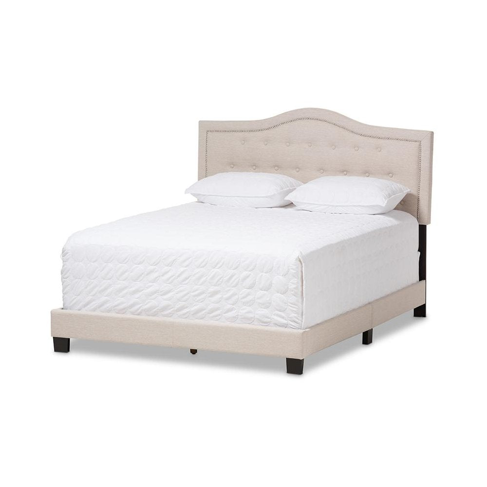 Emerson Modern and Contemporary Light Beige Fabric Upholstered Full Size Bed