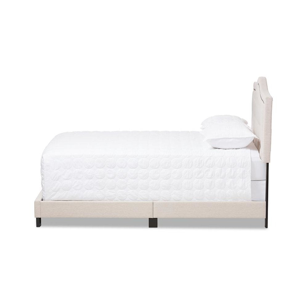 Emerson Modern and Contemporary Light Beige Fabric Upholstered Full Size Bed