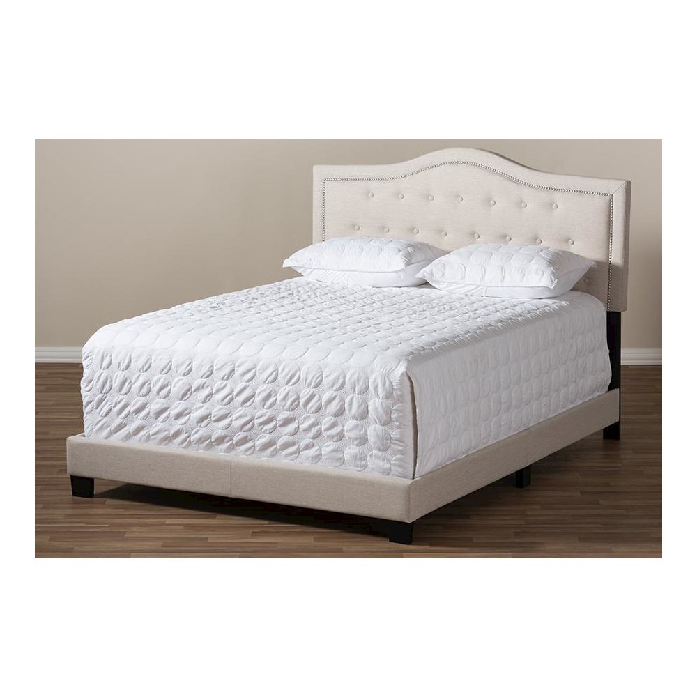 Emerson Modern and Contemporary Light Beige Fabric Upholstered Full Size Bed