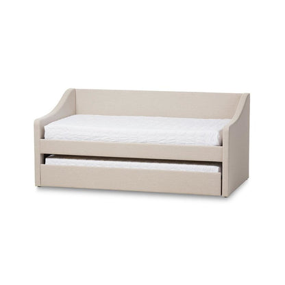 Beige Fabric Upholstered Daybed with Guest Trundle Bed