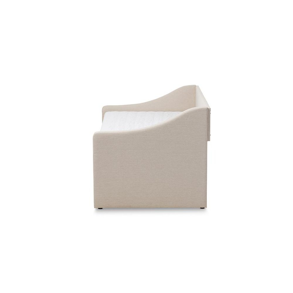 Beige Fabric Upholstered Daybed with Guest Trundle Bed