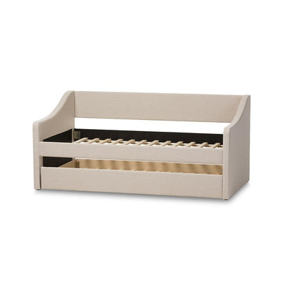 Beige Fabric Upholstered Daybed with Guest Trundle Bed