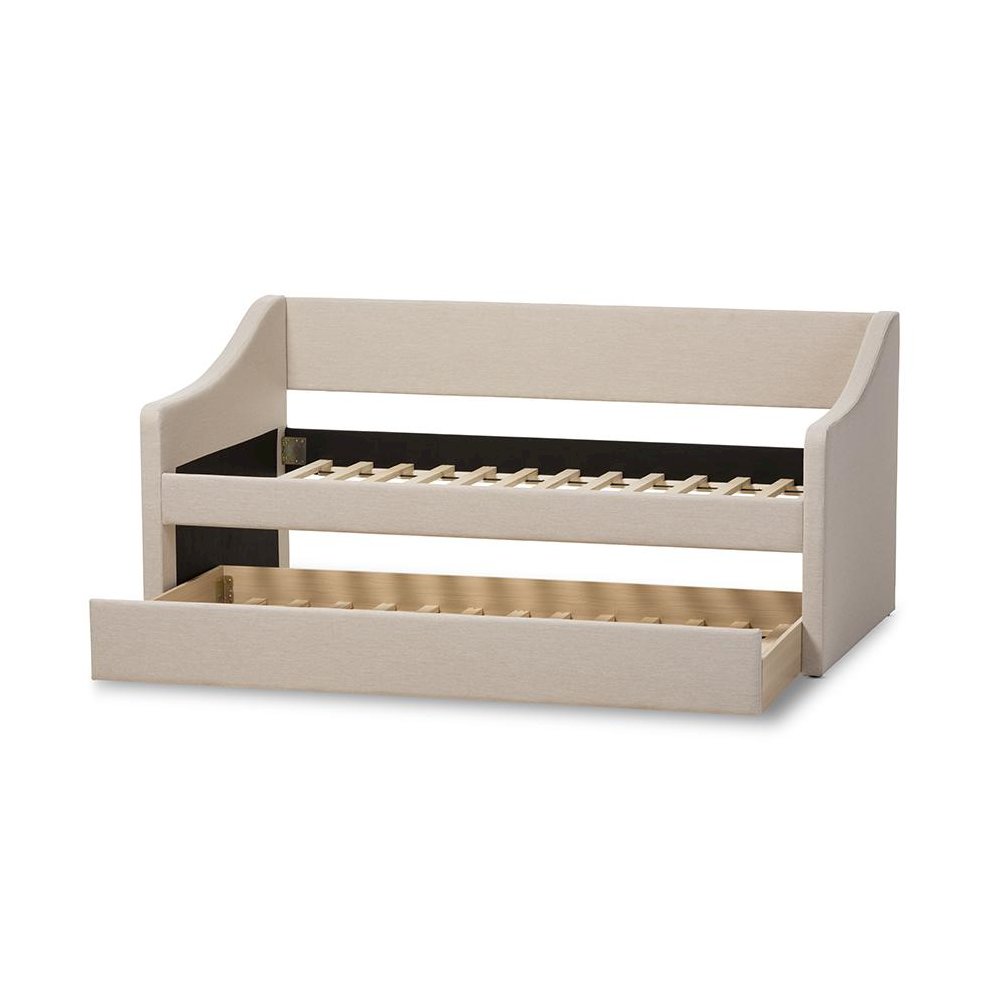 Beige Fabric Upholstered Daybed with Guest Trundle Bed