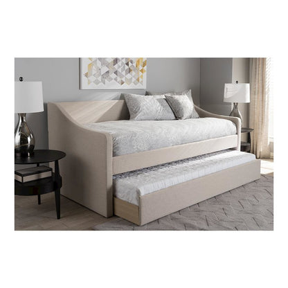 Beige Fabric Upholstered Daybed with Guest Trundle Bed