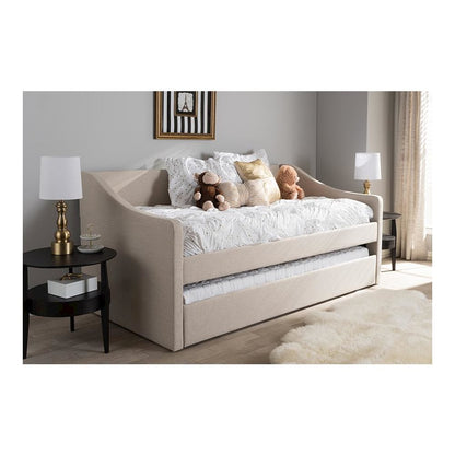 Beige Fabric Upholstered Daybed with Guest Trundle Bed