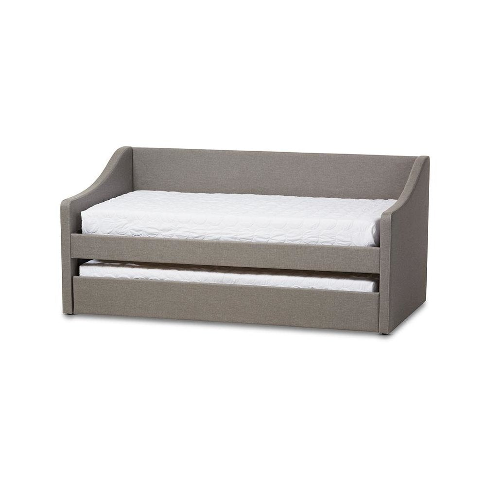 Grey Fabric Upholstered Daybed with Guest Trundle Bed