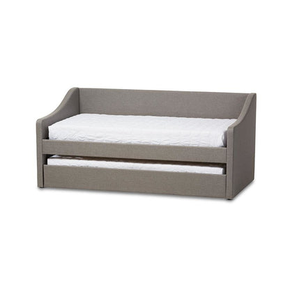 Grey Fabric Upholstered Daybed with Guest Trundle Bed