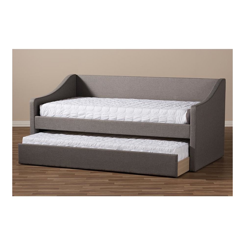 Grey Fabric Upholstered Daybed with Guest Trundle Bed