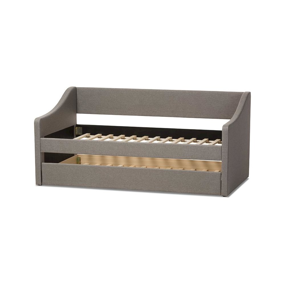Grey Fabric Upholstered Daybed with Guest Trundle Bed