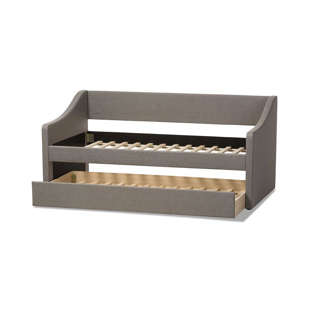 Grey Fabric Upholstered Daybed with Guest Trundle Bed