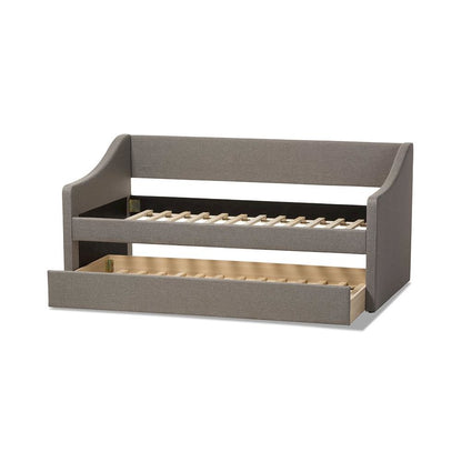Grey Fabric Upholstered Daybed with Guest Trundle Bed