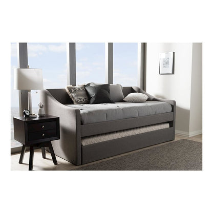 Grey Fabric Upholstered Daybed with Guest Trundle Bed