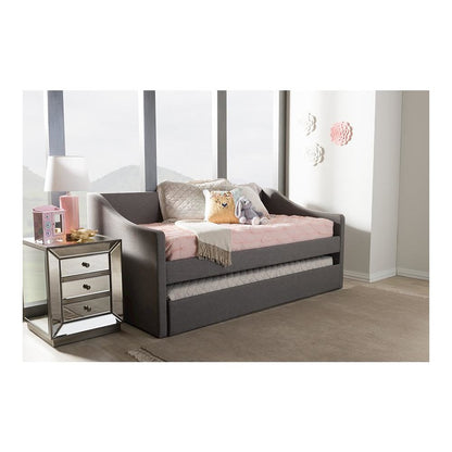 Grey Fabric Upholstered Daybed with Guest Trundle Bed