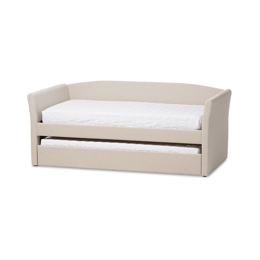 Beige Fabric Upholstered Daybed with Guest Trundle Bed