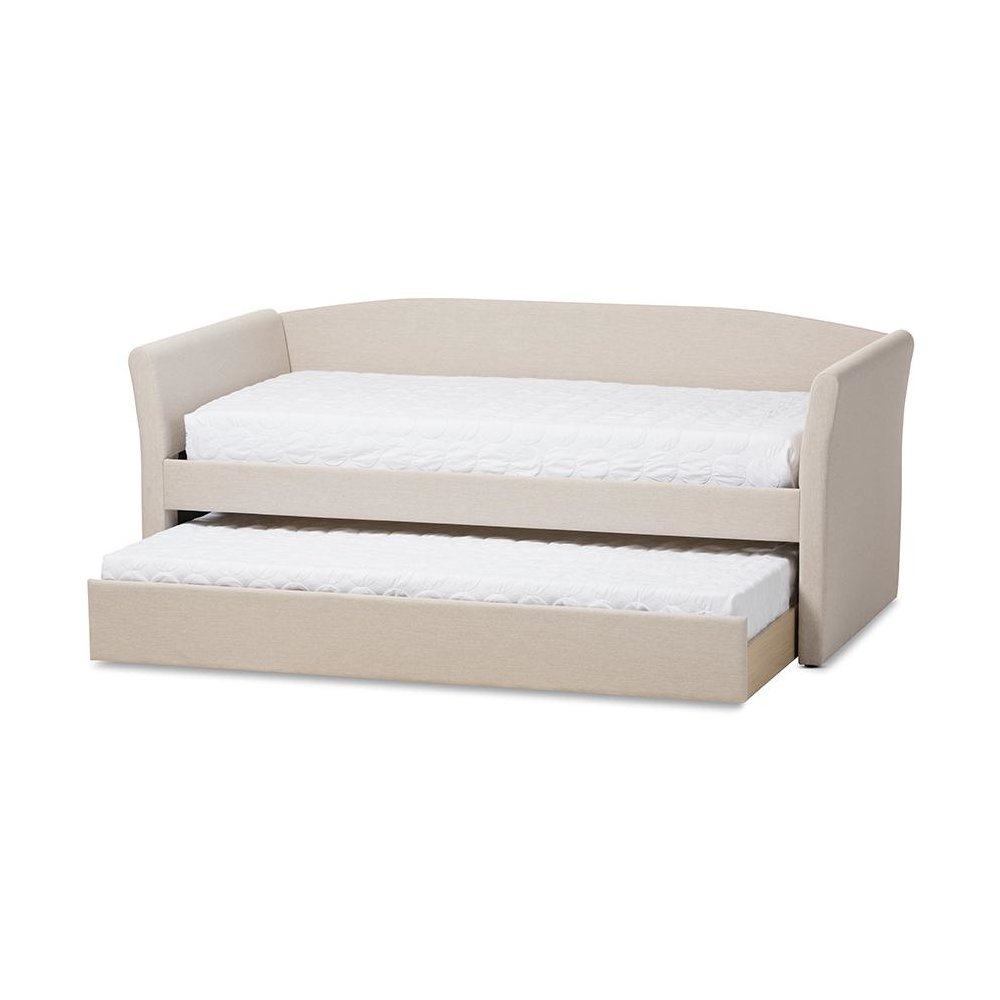 Beige Fabric Upholstered Daybed with Guest Trundle Bed